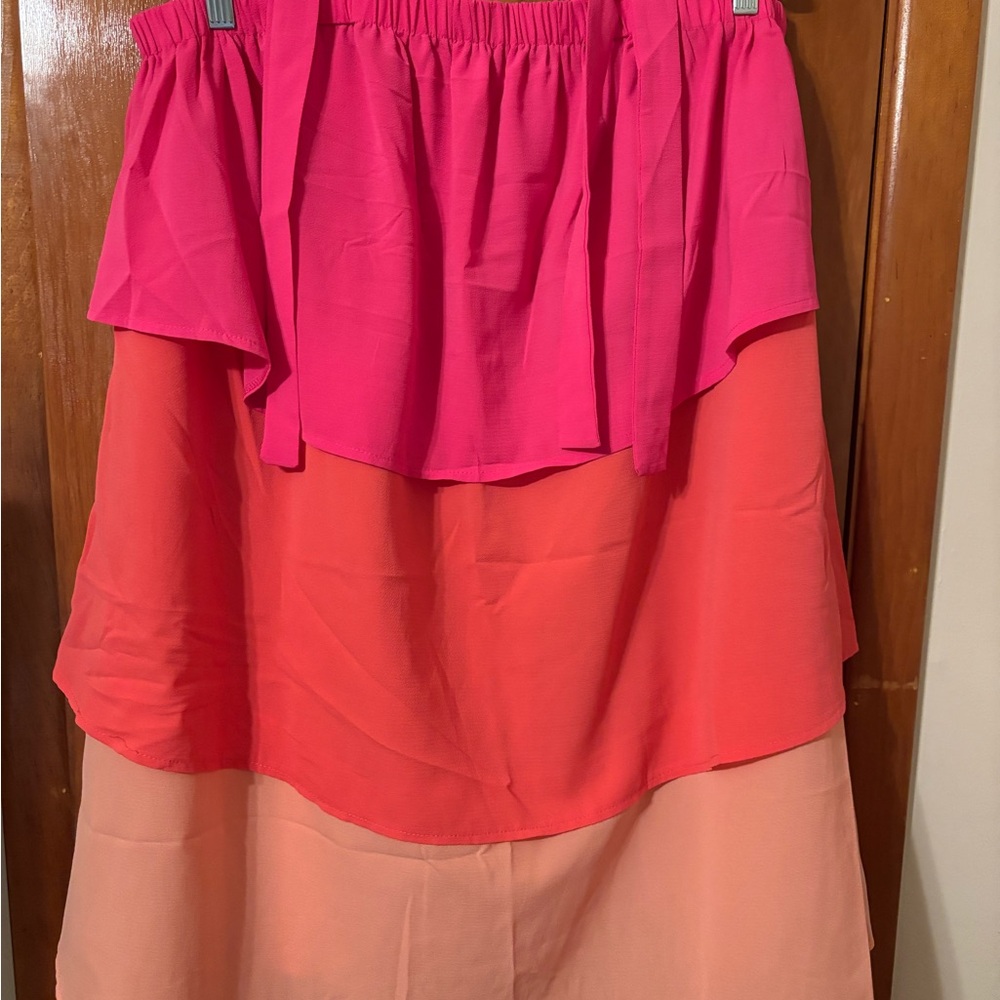 Vibrant Pink and Orange Layered Bow Strap Dress